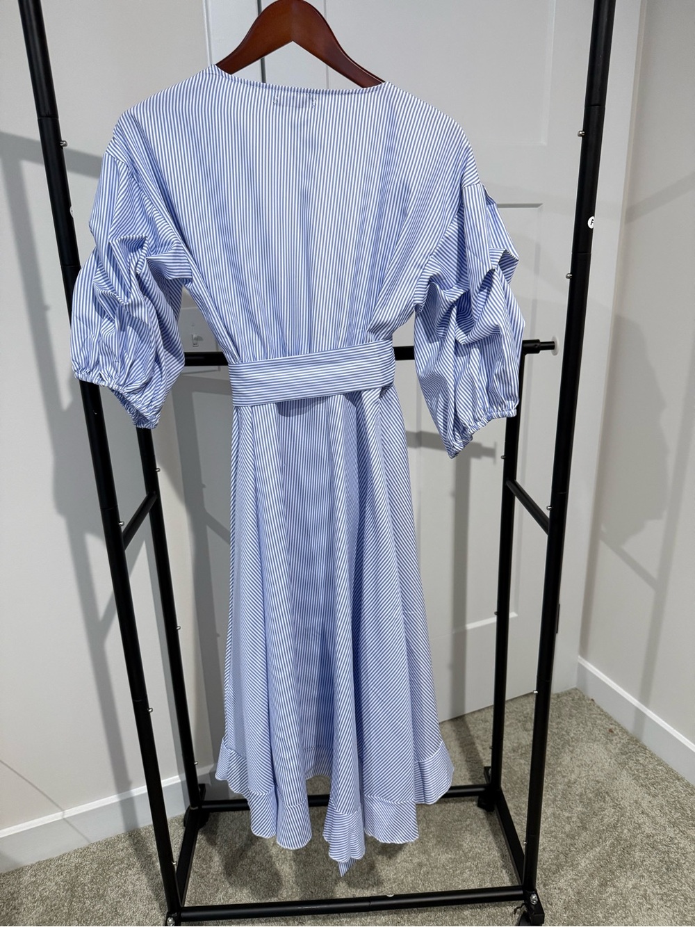 SHEIN Light Blue & White Pinstripe Wrap Midi Dress - Picture 4 of 6